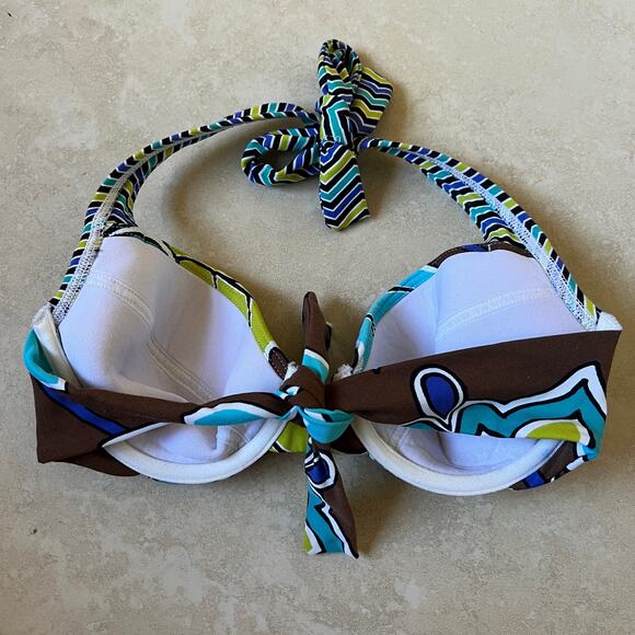 Tommy Bahama Brown Blue Green Halter Bikini Top Size 32C - Picture 3 of 6